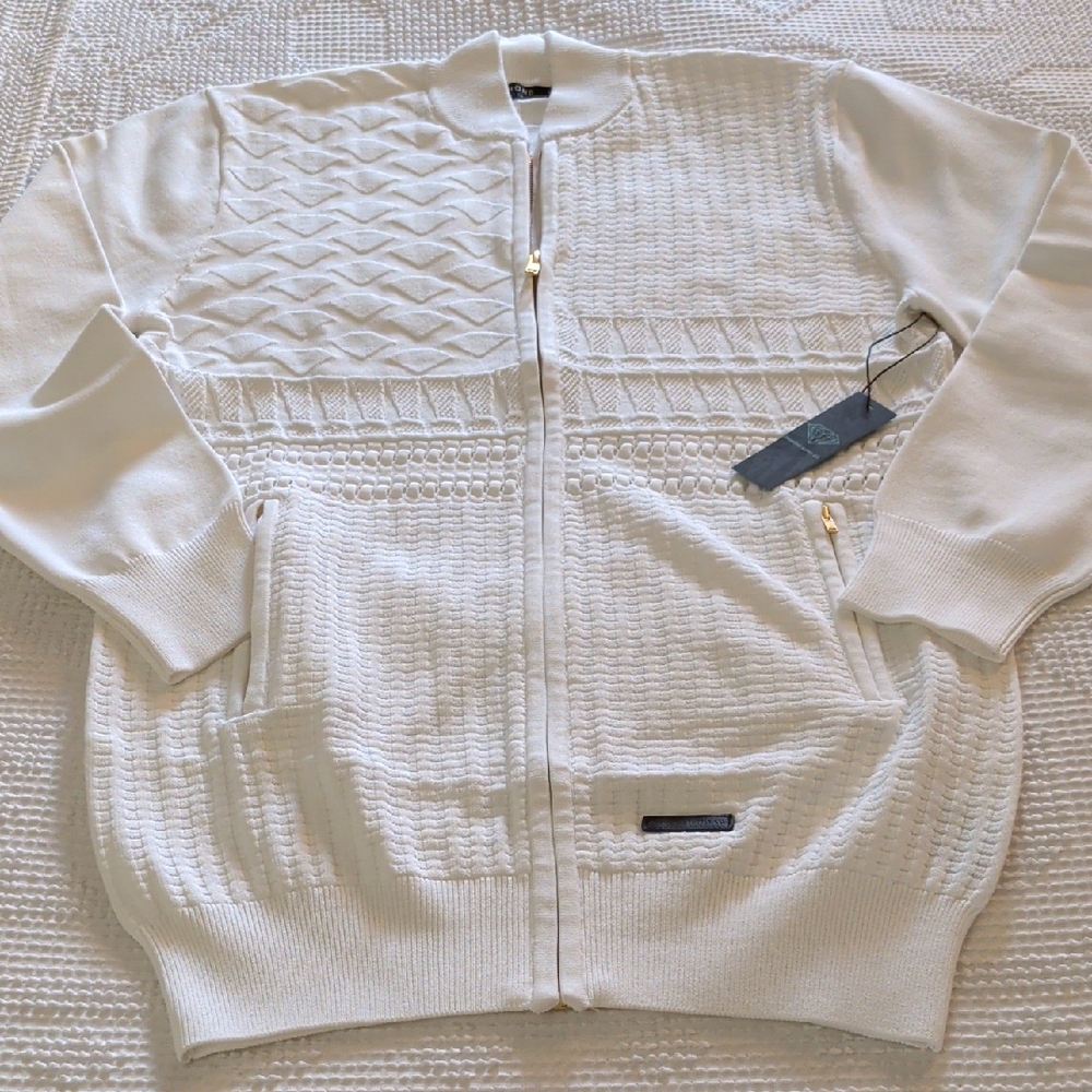Diamond Supply Co. White Textured Zip-Up Sweater